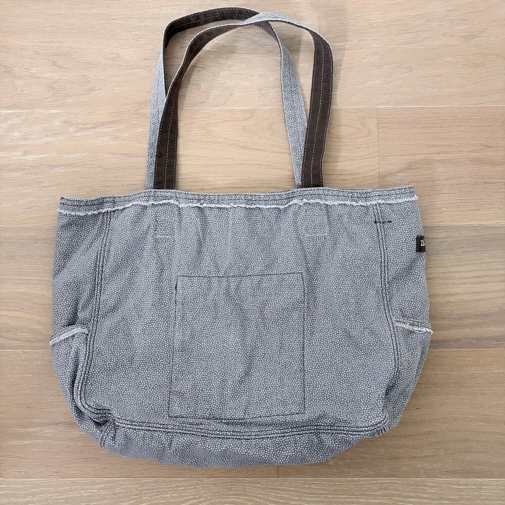 Thirty One Retro Metro Large Shoulder Canvas Tote Bag Gray White Polka Dot